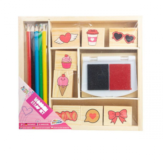 Set creativ - Stampile din lemn cu tusiera (inimioare)