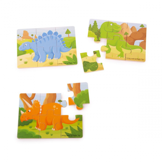 Set 3 puzzle din lemn - Dinozauri