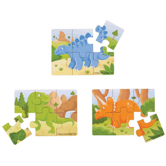 Set 3 puzzle din lemn - Dinozauri