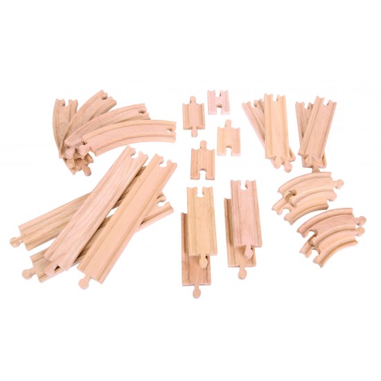 Set sine drepte si curbe din lemn pentru trenulet (24 piese)