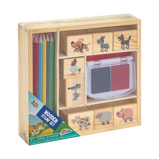 Set creativ - Stampile din lemn cu tusiera Set creativ - Stampile din lemn cu tusiera