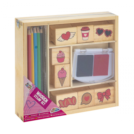 Set creativ - Stampile din lemn cu tusiera (inimioare)